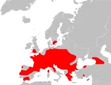 Map showing distribution of species in Europe and western Asia