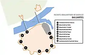 Map of bastions of the Badajoz bastioned enclosure