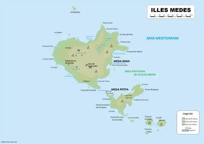 Topographic map of Medes Islands