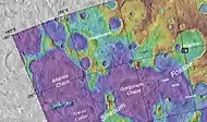 Map showing relative positions of Sirenum Fossae, Atlantis Chaos, Gorgonum Chaos, Magelhaens Crater and Simois Colles