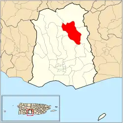 Location of barrio Maragüez within the municipality of Ponce shown in red