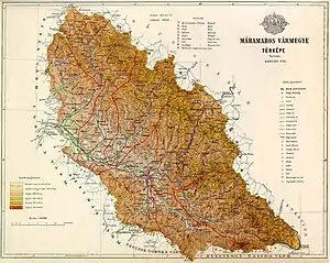 Map of Máramaros county in the Kingdom of Hungary (1891)