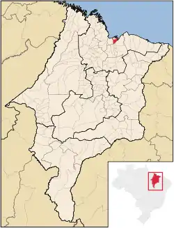 Location of São José de Ribamar in the state of Maranhão and Brazil