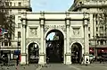 Marble Arch in London, England, moved from Buckingham Palace to Hyde Park in 1851.