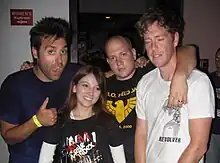 Marble Index members posed with a fan after a show at the One On Whyte in Edmonton, Alberta, Canada(2007)