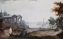 Marble Bridge in Tsarskoye Selo (1774). The Chesme Column is seen in the distance