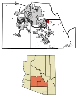 Location in Pinal and Maricopa counties, Arizona