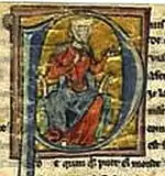 medieval illumination of sitting woman