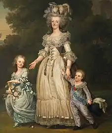 Adolf Ulrik Wertmüller, Queen Marie Antoinette of France and two of her Children Walking in The Park of Trianon, 1785