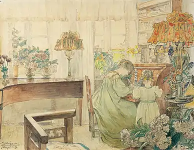 Marie and Vibeke Krøyer at the Bureau in their Home at Skagen Plantation (1898)