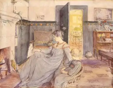 Marie and Vibeke Krøyer in Front of the Fireplace at their House in Bergensgade, Copenhagen (1898)