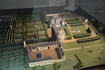 An architectural model showing the Château of Mariemont in its heyday under archdukes Albert and Isabella