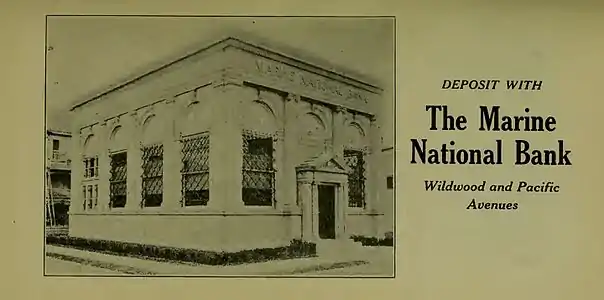 Earlier bank on the site, built 1908. From King's Guide to Wildwood (1915)
