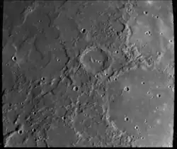 Mariner 10 image with Mansur crater near center