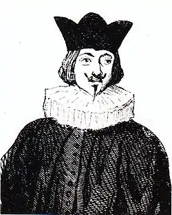 Sketch of man wearing a crown and a white, ruffled collar