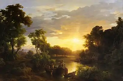 Italian Landscape at Sunset with Fishermen (1851)