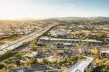 An aerial view of Interstate 15 approaching the Route 78 interchange in Escondido, California.