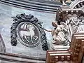 Angel pointing at Agnus Dei above the altar