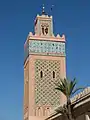 The minaret of the Kasbah Mosque (or Al-Mansuriyya Mosque) in the Kasbah of Marrakesh
