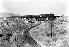 The Sunset Express crossing the Marsh Station Bridge at Ciénega Creek in 1921.