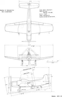 3-view line drawing of the Martin AM-1 Mauler