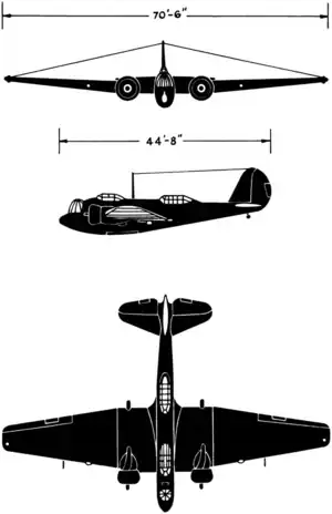 3-view silhouette of the Martin B-10