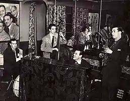 Left to right: Don Varella, Stan Johnson, Marty Napoleon, Fraser MacPherson. Penthouse, Vancouver, B.C. April 4, 1952. Photo courtesy of the Fraser MacPherson estate