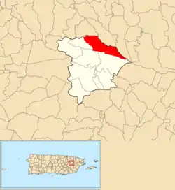 Location of Masa within the municipality of Gurabo shown in red