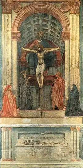 Brunelleschi's theory of perspective: Masaccio's Trinità, c. 1426–1428, in the Basilica of Santa Maria Novella