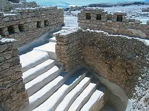 Stepped pool interpreted by Yadin as a Herodian swimming pool, possibly used as a public ritual immersion bath (mikveh) by the rebels (#17 on plan)