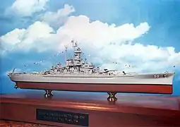 1/720 scale plastic model of the USS Massachusetts (BB-59).