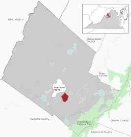 Location of the Massanetta Springs CDP within the Rockingham County