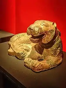 Mat weight in the shape of a leopard in bronze and lead from the Tomb of the King of Chu Shizi Mountain Xuzhou Jiangsu Western Han 2nd century BCE