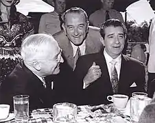 U.S. Senate Majority Leader Lyndon B. Johnson and former U.S. President Harry S. Truman having dinner with Mexican President Adolfo López Mateos in 1959.