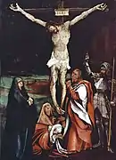 Christ on the Cross, the three Marys, John the Evangelist, and Saint Longinus