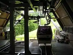 Inside the lower station of the cable car