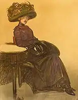 Maxime Dethomas: Femme assise au manchon et chapeau à plumes (c. 1905).
