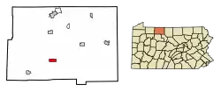 Location of Mount Jewett in McKean County, Pennsylvania.