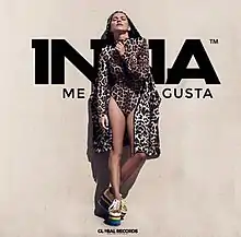 Shot of Inna, wearing an animal print waistcoat with pride platform shoes. The song's title is superimposed behind her.