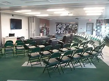 The meeting rooms and players lounge in the Graham Huskies Clubhouse at Griffiths Stadium