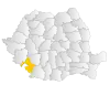 Map of Romania highlighting Mehedinți County