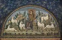 Fifth-century Ravenna mosaic illustrating the concept of The Good Shepherd