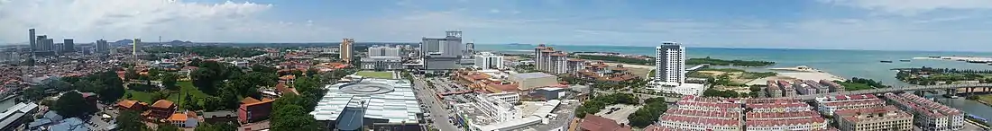Panorama view of Downtown and Strait of Malacca