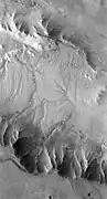 Branching channels on floor of Melas Chasma. Image is in Coprates quadrangle.