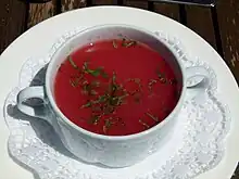 Watermelon soup at a restaurant