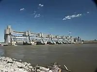 Dam and locks from Missouri shore