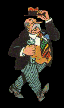 Meneer Pheip, walking with large key, drawn by Marc Sleen in the 1970s.
