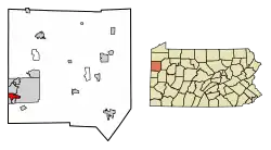 Location of Farrell in Mercer County, Pennsylvania.