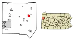 Location of Stoneboro in Mercer County, Pennsylvania.