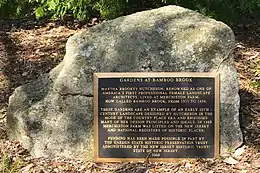 National Register of Historic Places plaque recognizing her work at the Merchiston Farm, now Bamboo Brook, from 1911 to 1959